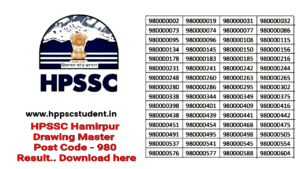 HPSSC Hamirpur Drawing Master Post Code - 980 Result